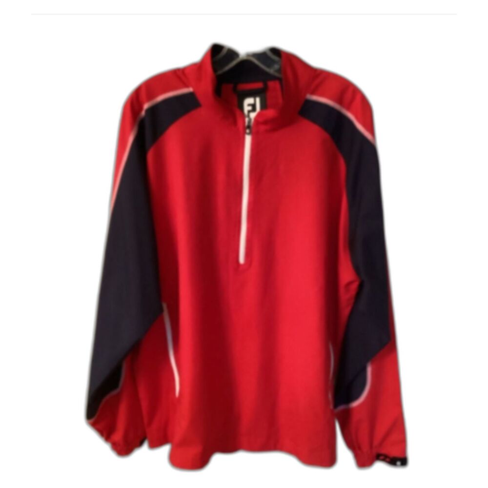 FOOTJOY MENS LARGE 1/4 ZIP JACKET WINDBREAKER RED NAVY